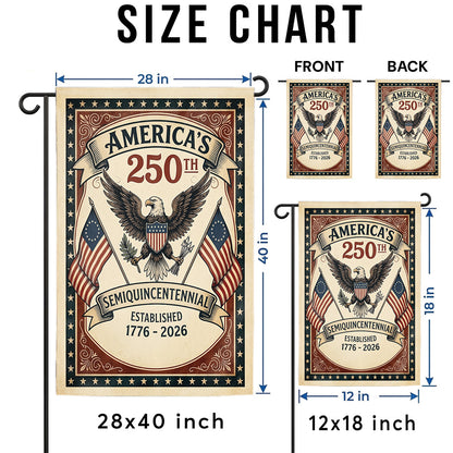 America 250th Semiquincentennial Garden Flag 1776-2026, Patriotic USA Flag, Independence Day 4th of July Outdoor Decor