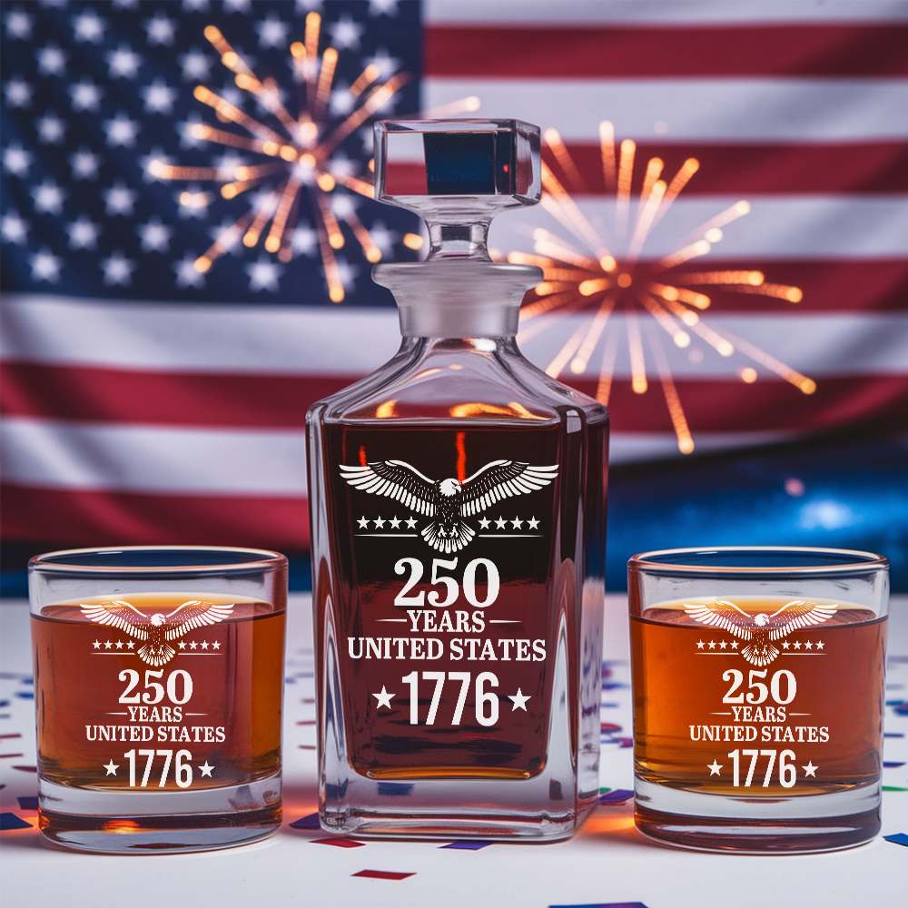 250th Years America Engraved Whiskey Decanter Set, USA Patriotic Gift THUC99