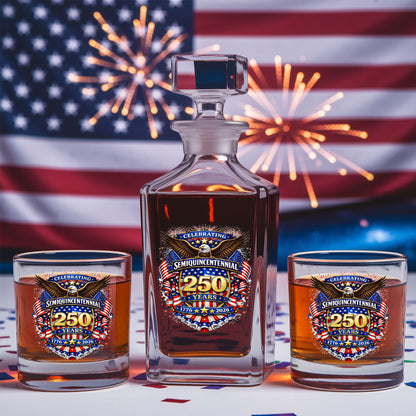 250 Years Whiskey Decanter Set 1776-2026 Patriotic American Gift for Independence Day THUC99
