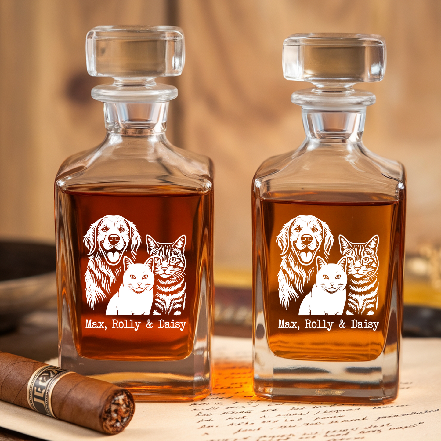 Custom Dog Photo Whiskey Glass And Decanter Set | Personalized Dog Photo Decanter | Gift For Dog Lover | Pet Memorial Gift TNN05