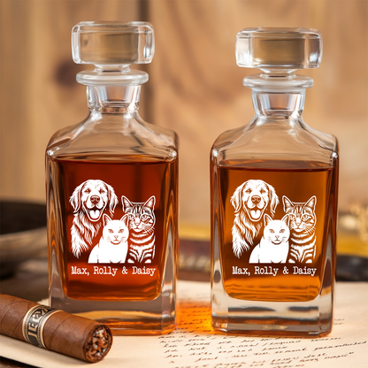 Custom Dog Photo Whiskey Glass And Decanter Set | Personalized Dog Photo Decanter | Gift For Dog Lover | Pet Memorial Gift TNN05