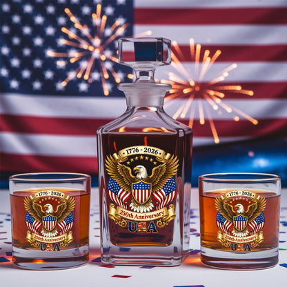 250th Eagle USA Whiskey Decanter Set, Patriotic Independence Day Gift THUC99