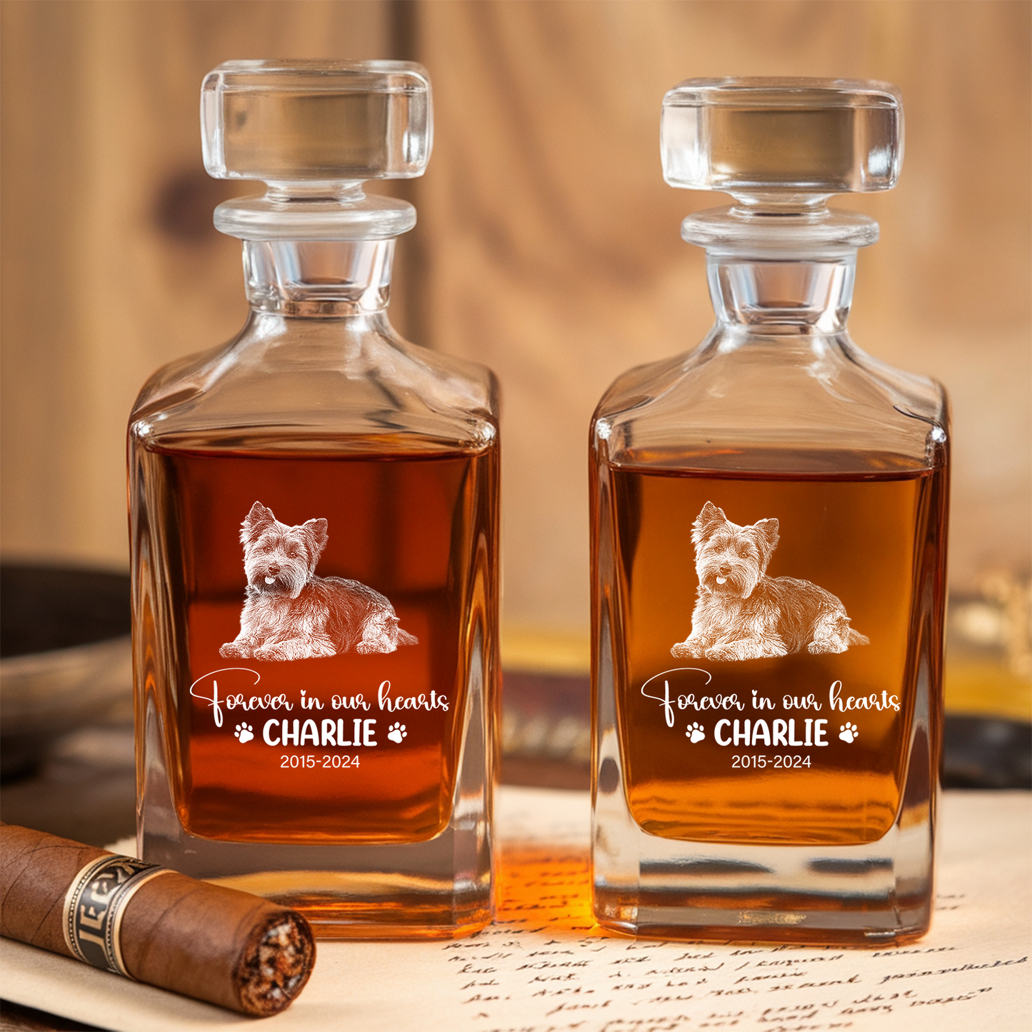 Custom Pet Memorial Photo Decanter With Whiskey Glass, Personalized Photo Dog Cat Memorial Glass, Pet Loss Gift TND075