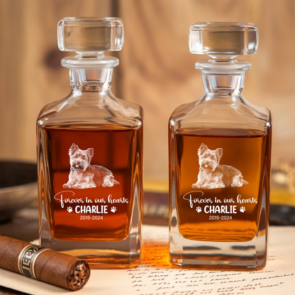 Custom Pet Memorial Photo Decanter With Whiskey Glass, Personalized Photo Dog Cat Memorial Glass, Pet Loss Gift TND075