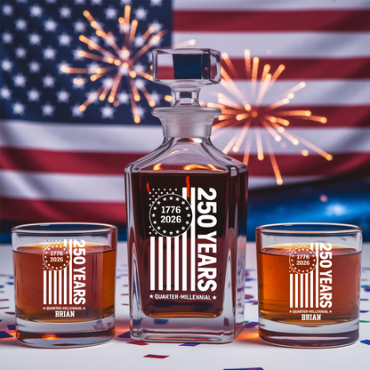 Personalized USA 250th Anniversary Whiskey Decanter Set 1776–2026 THUC99