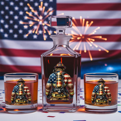 Firefighter Personalized Whiskey Decanter Set, Custom Name Glass Gift