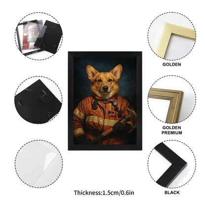 Custom Dog Photo Firefighter Canvas Framed Wall Art _ Gift For Dog Lovers