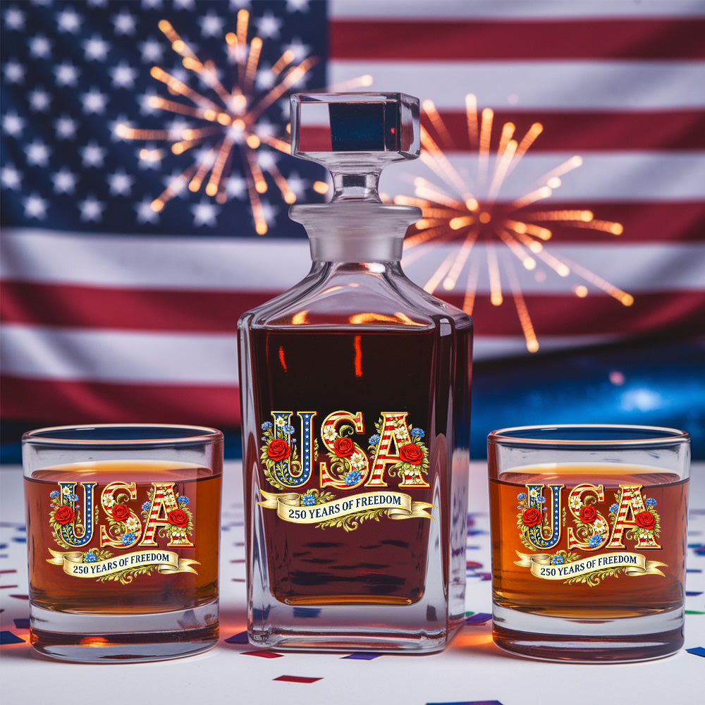 America 250 Patriotic Whiskey Decanter Set 1776-2026, Independence Day USA Gift THUC99