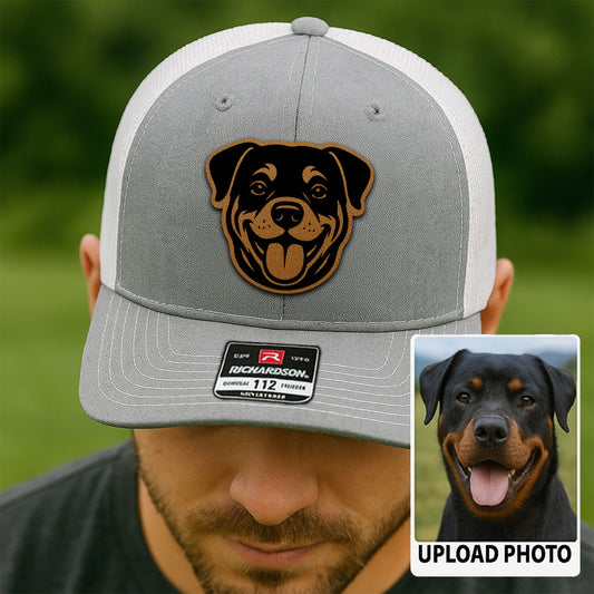 Custom Pet Photo Trucker Hat – Personalized Leather Patch Hat – Dog Portrait Gift – Custom Pet Face Hat P99A19