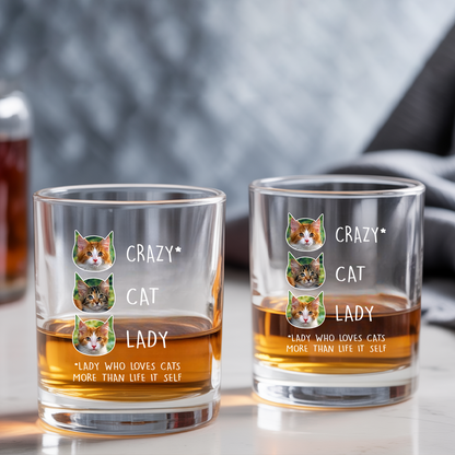 Custom Cat Photo Whiskey Glass And Decanter Set | Personalized Cat Photo Crazy Cat Lady | Gift For Cat Lover