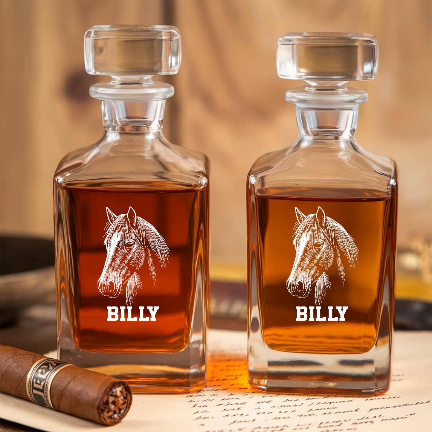 Custom Horse Photo Whiskey Glass And Decanter Set | Personalized Horse Photo Decanter | Gift For Horse Lover | Pet Memorial Gift TNN12