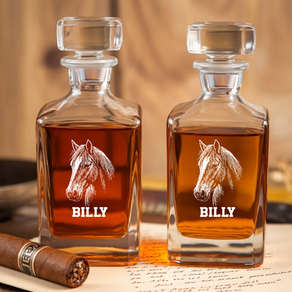 Custom Horse Photo Whiskey Glass And Decanter Set | Personalized Horse Photo Decanter | Gift For Horse Lover | Pet Memorial Gift TNN12