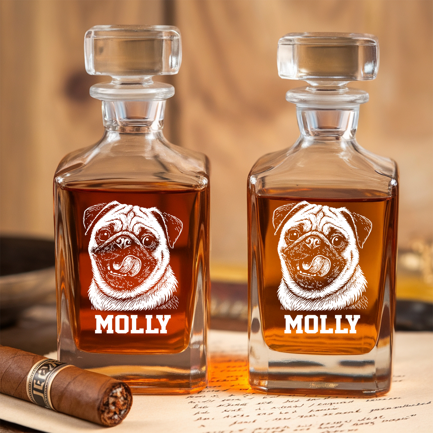 Custom Dog Photo Whiskey Glass And Decanter Set | Personalized Dog Photo Decanter | Gift For Dog Lover | Pet Memorial Gift TNN10