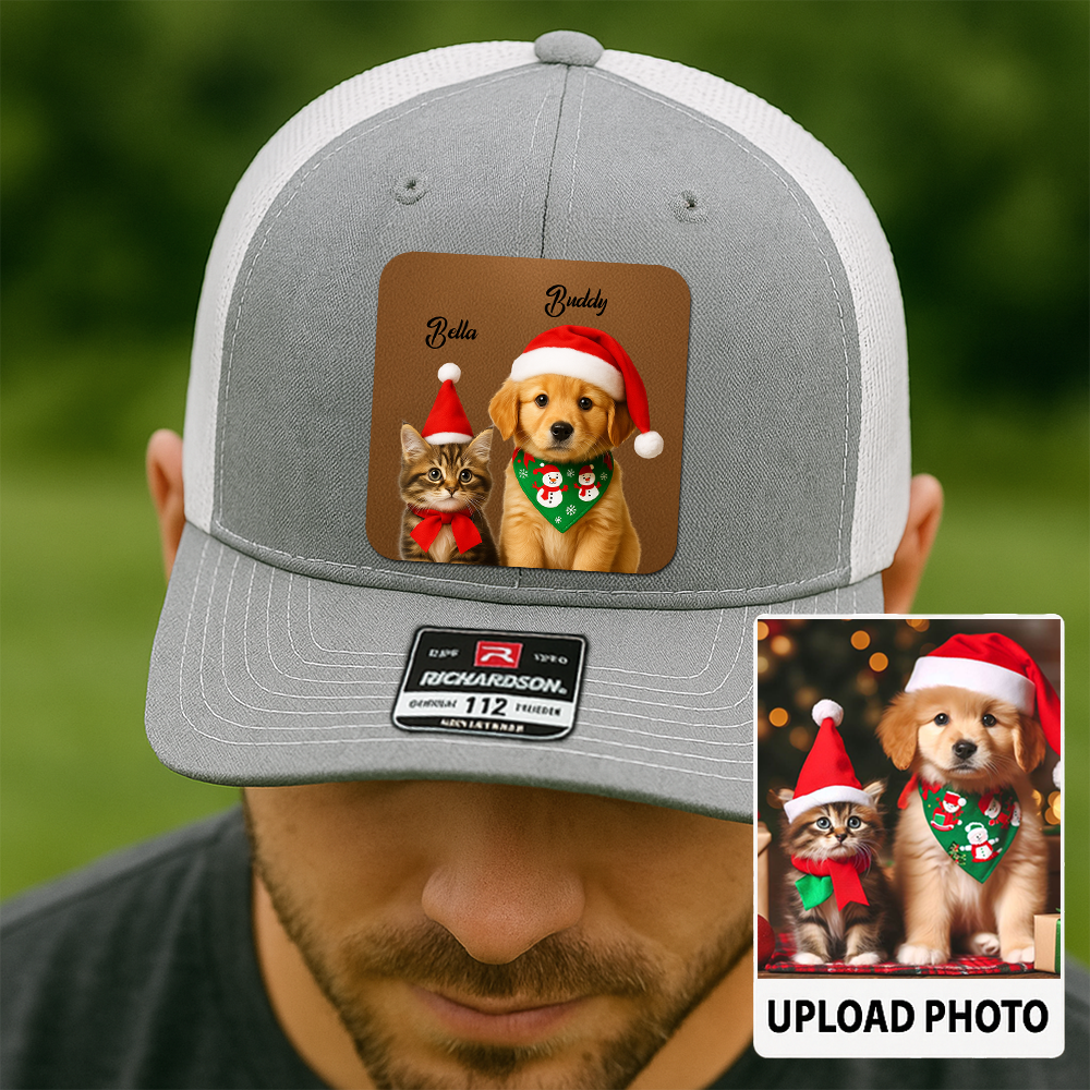 Custom Dog Lover Trucker Hat – Personalized Cap with Pet Photo on Leather Patch – Gift for Pet Owners TH9914