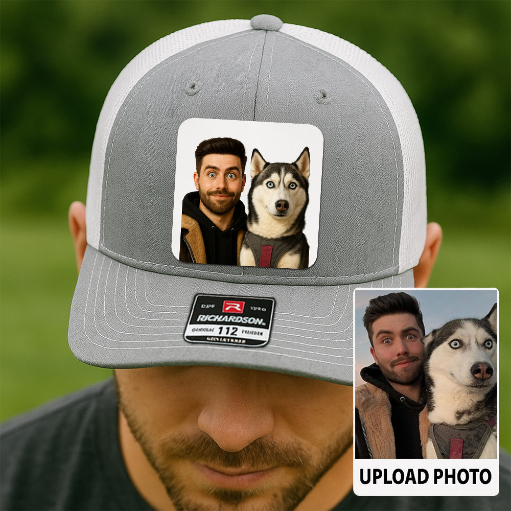 Custom Dog Lover Trucker Hat – Personalized Cap with Pet Photo on Leather Patch – Gift for Pet Owners TH9916