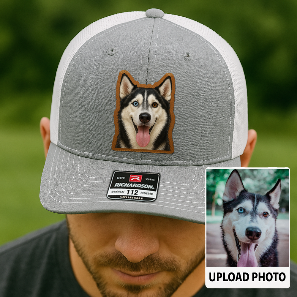 Custom Pet Memorial Leather Hat – Printed Trucker Cap – Dog Dad Keepsake Gift TH999
