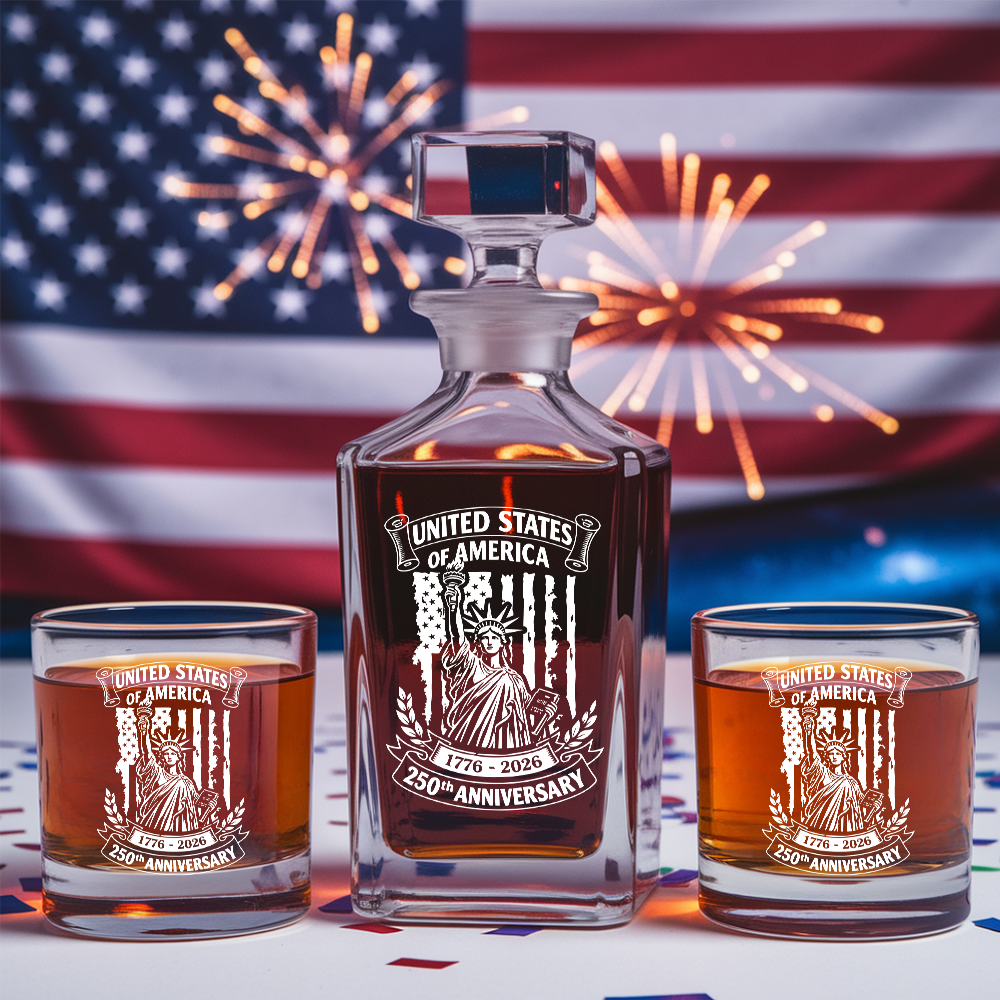 Personalized USA 250th Anniversary Whiskey Decanter Set 1776–2026 THUC99