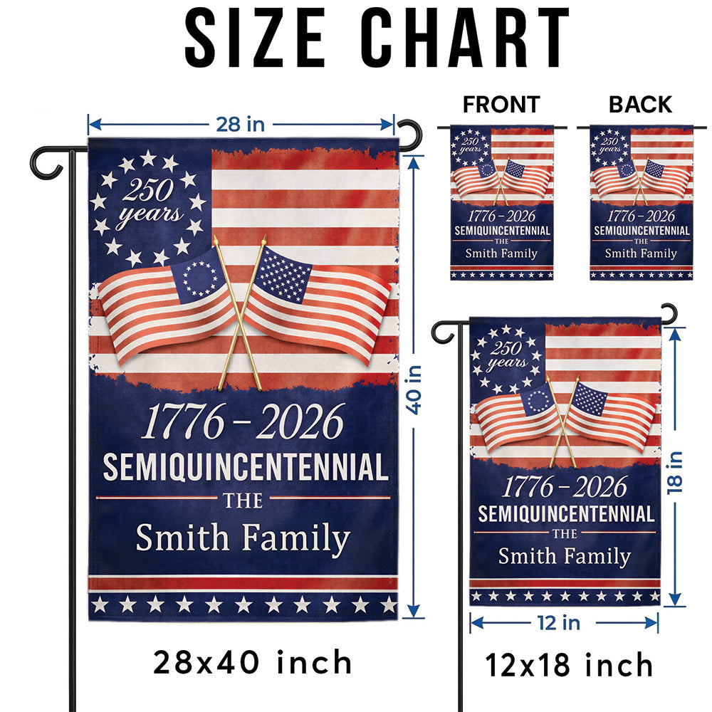 Semiquincentennial 250 Years Garden Flag 1776–2026, Personalized Family Patriotic USA Decor