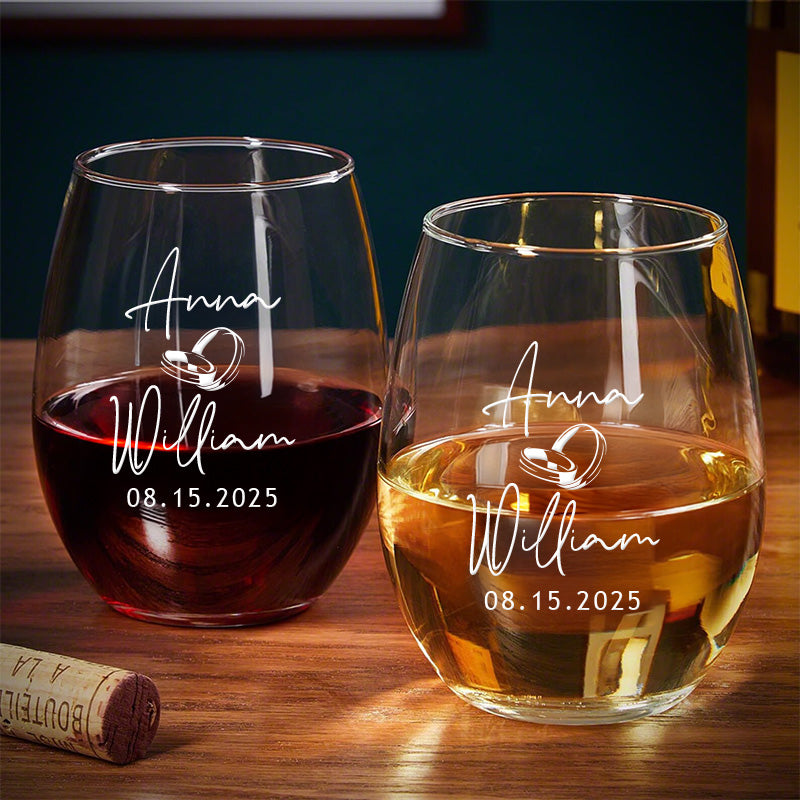 TNG999 Personalized Wedding Bride and Groom Wedding Gifts, Custom Monogram Steamless Wine Glass | Wedding Bridesmaids Wine Glass | Engraved Wine Glass