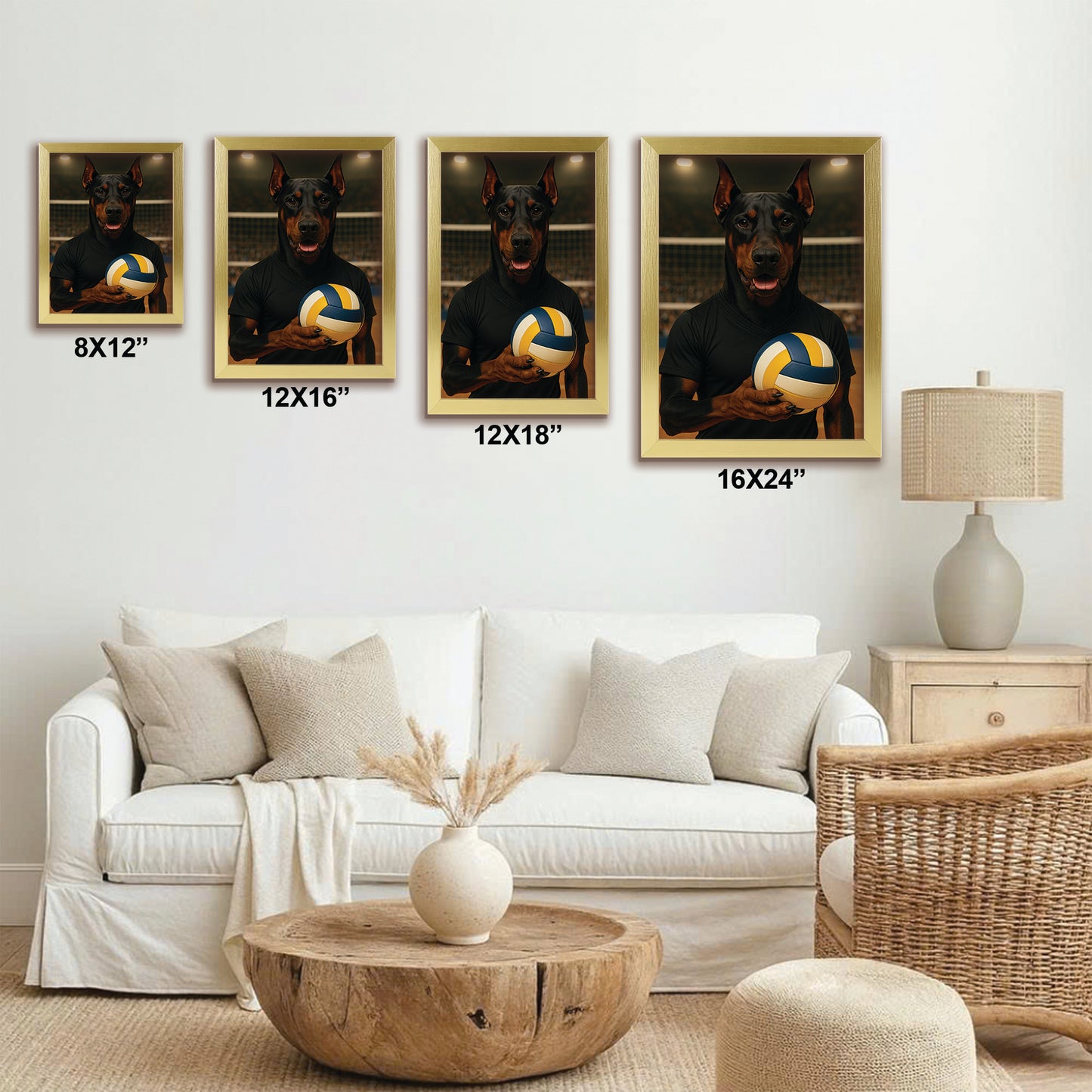 Custom Photo Volleyball Player Dog Canvas Framed Wall Art Gift For Dog Lovers