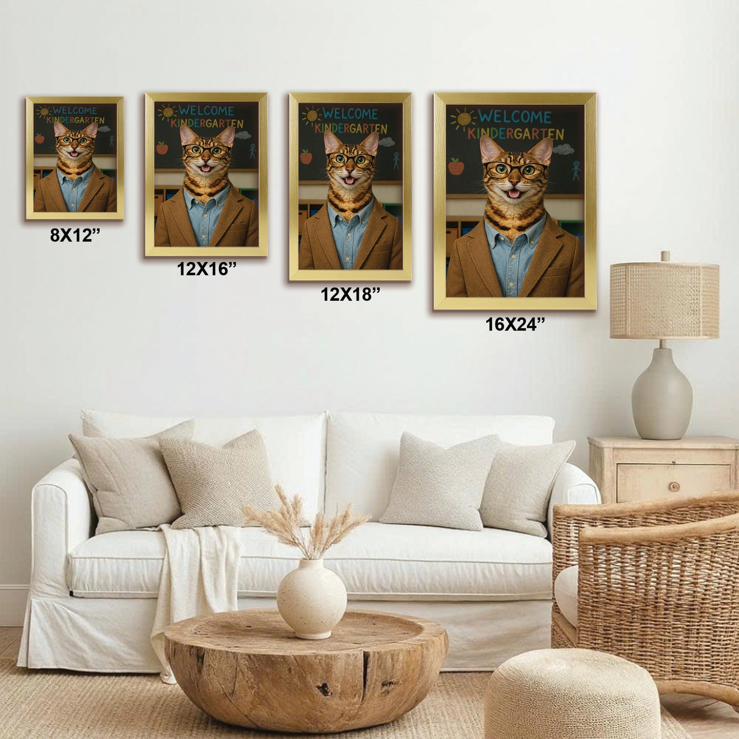 Custom Photo Kindergarten Teacher Canvas Framed Wall Art  Gift For Cat Lovers