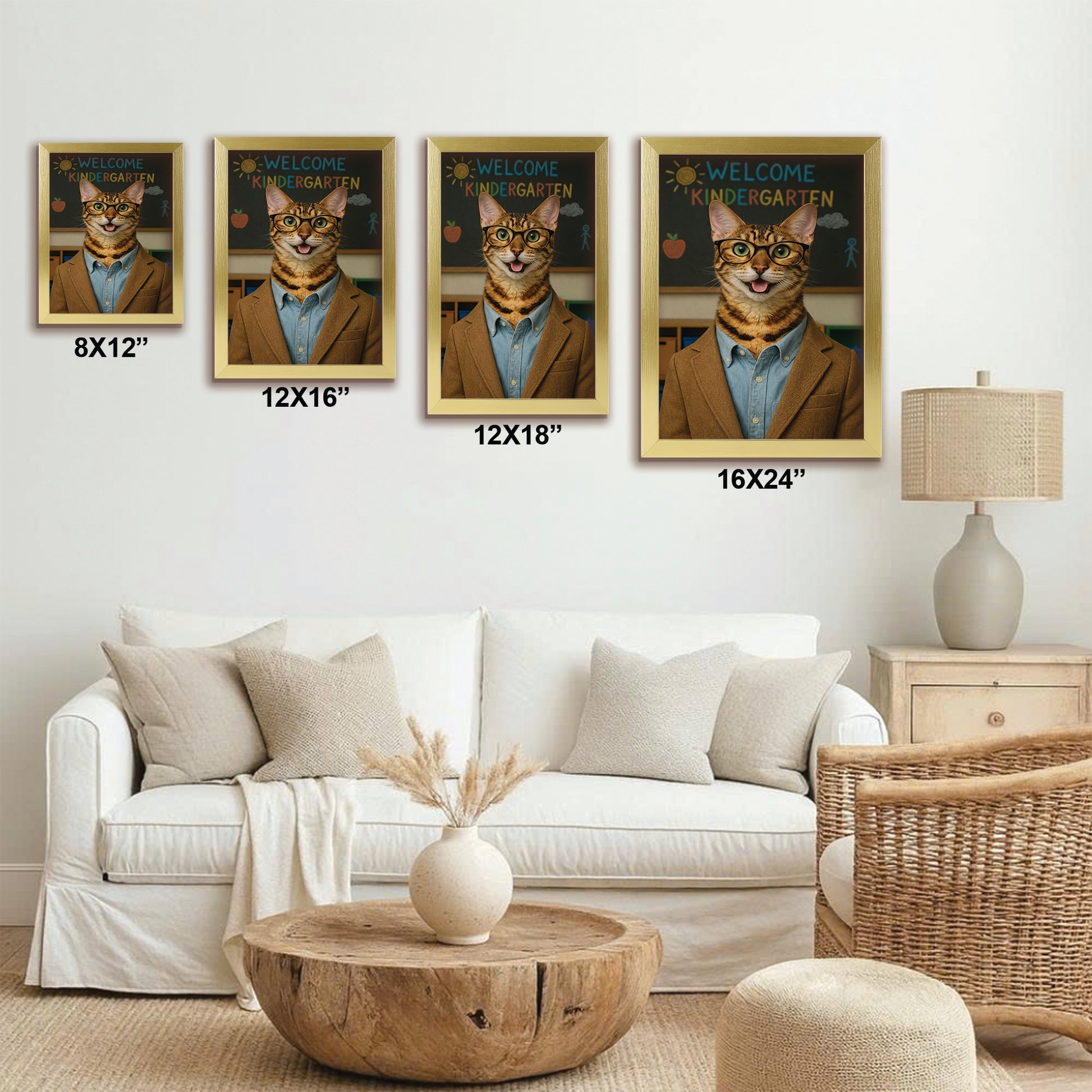 Custom Photo Kindergarten Teacher Canvas Framed Wall Art  Gift For Cat Lovers