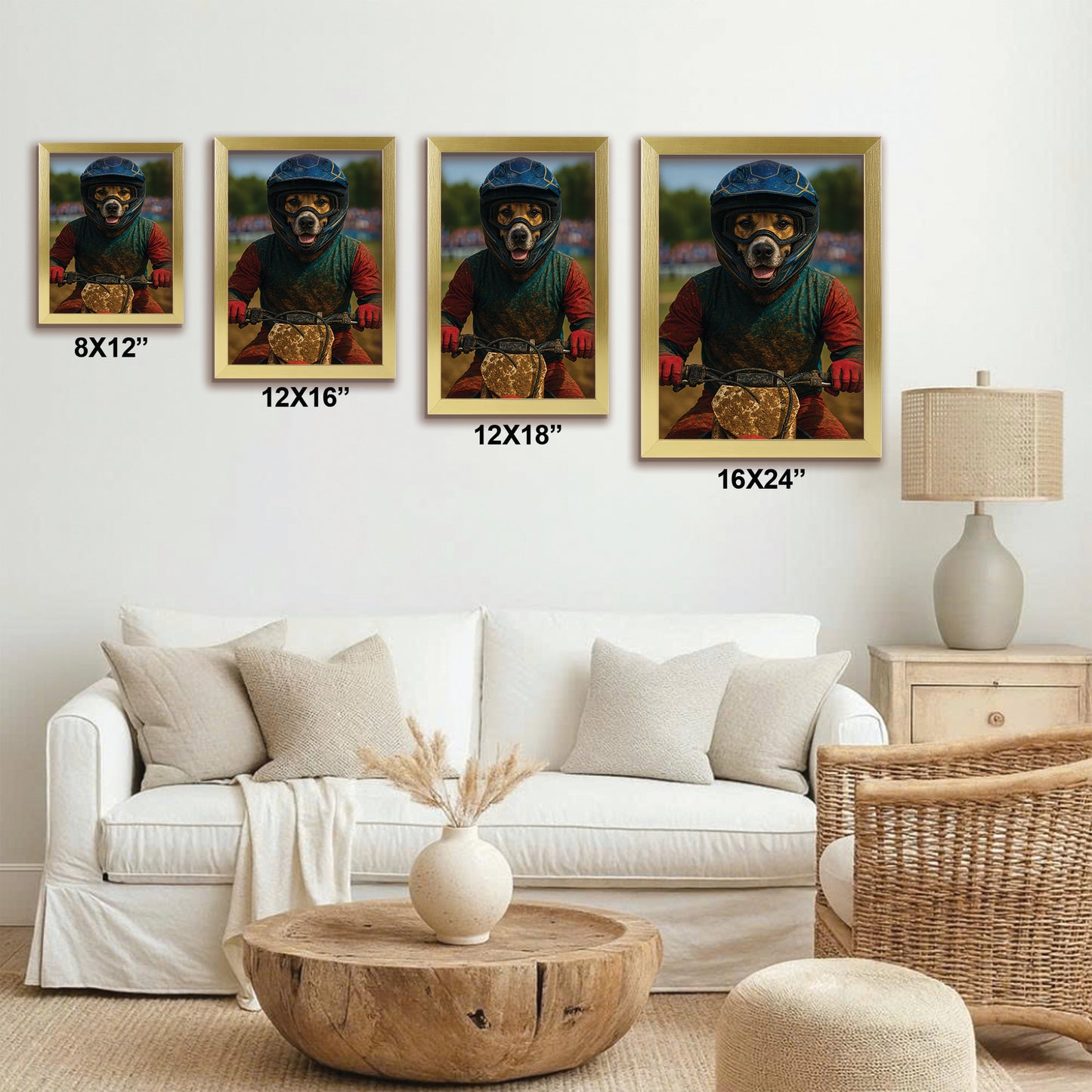 Custom Photo Dirt Bike Dog Canvas Framed Wall Art Gift For Dog Lovers
