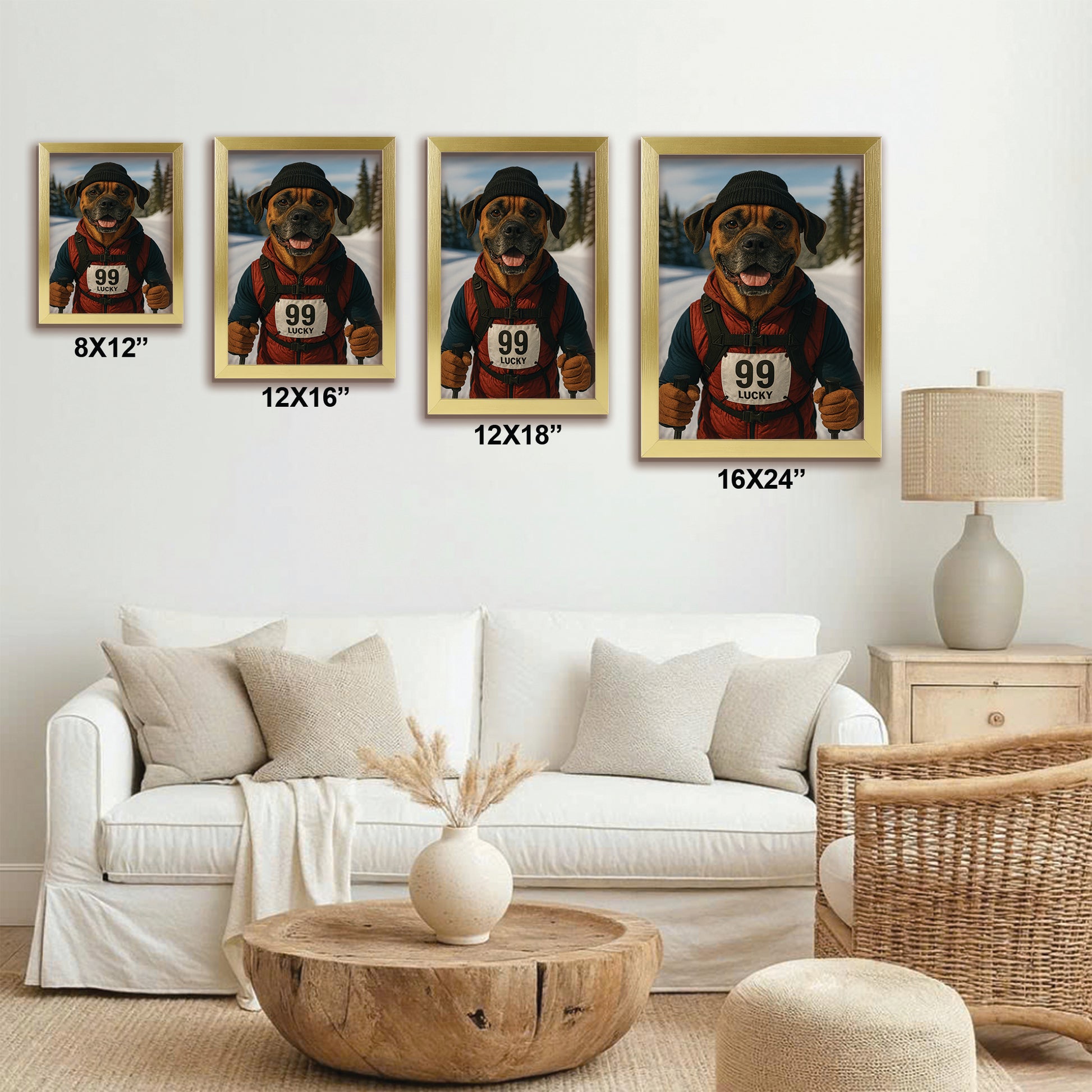 Custom Photo Cross Country Ski Dog Canvas Framed Wall Art Gift For Dog Lovers