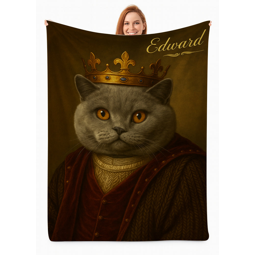 Custom Photo Crown King Cat Blanket Gift For Cat Lovers
