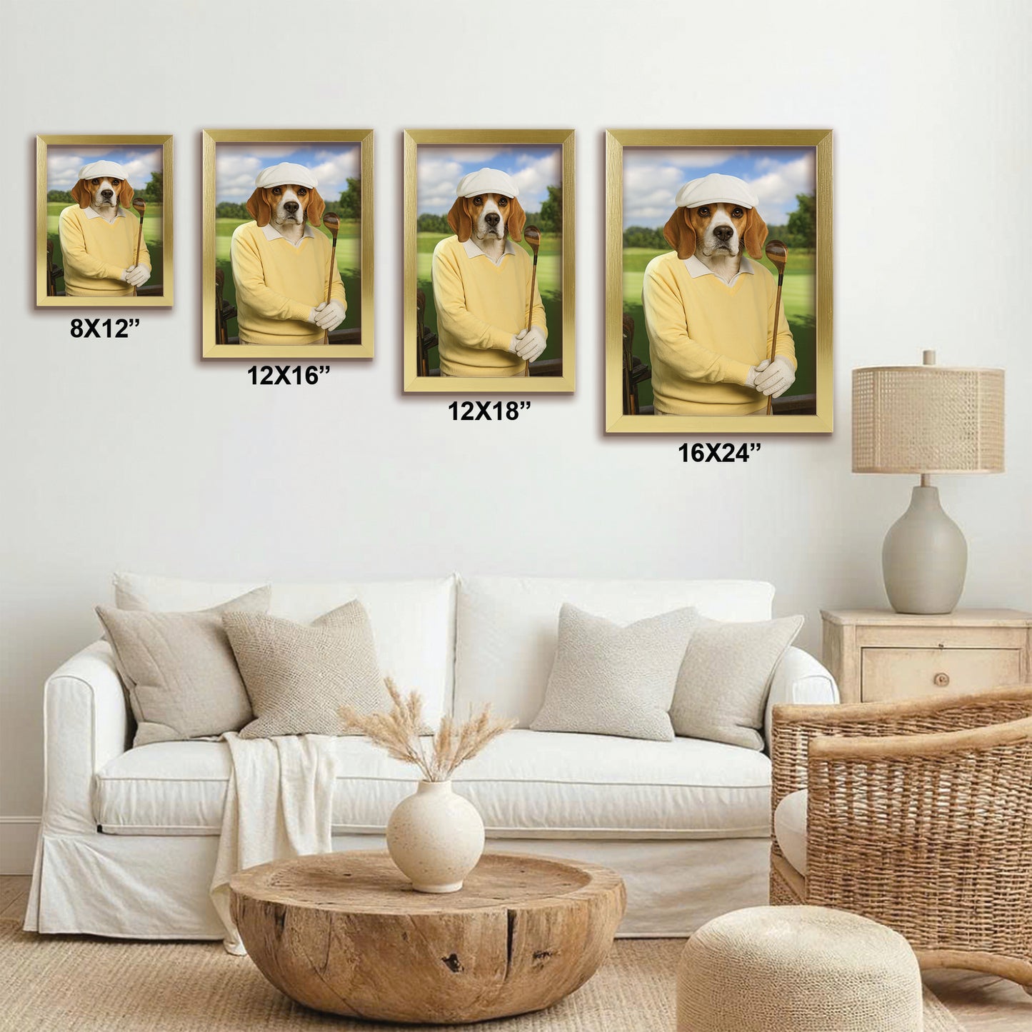 Custom Photo Golfer Dog Canvas Framed Wall Art Gift For Dog Lovers
