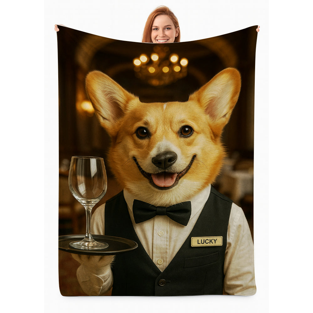 Custom Photo Dog Waiter Restaurant BlanketGift For Dog Lovers