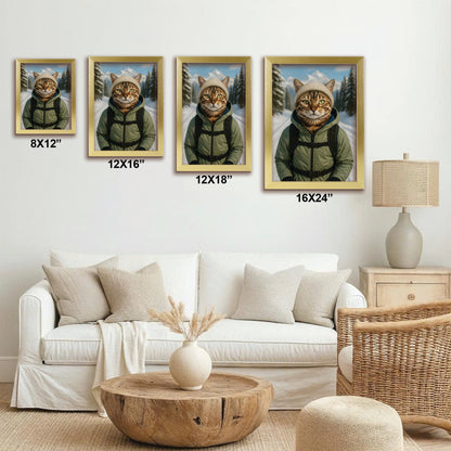 Custom Photo Winter Hiker Cat Canvas Framed Wall Art Gift For Cat Lovers