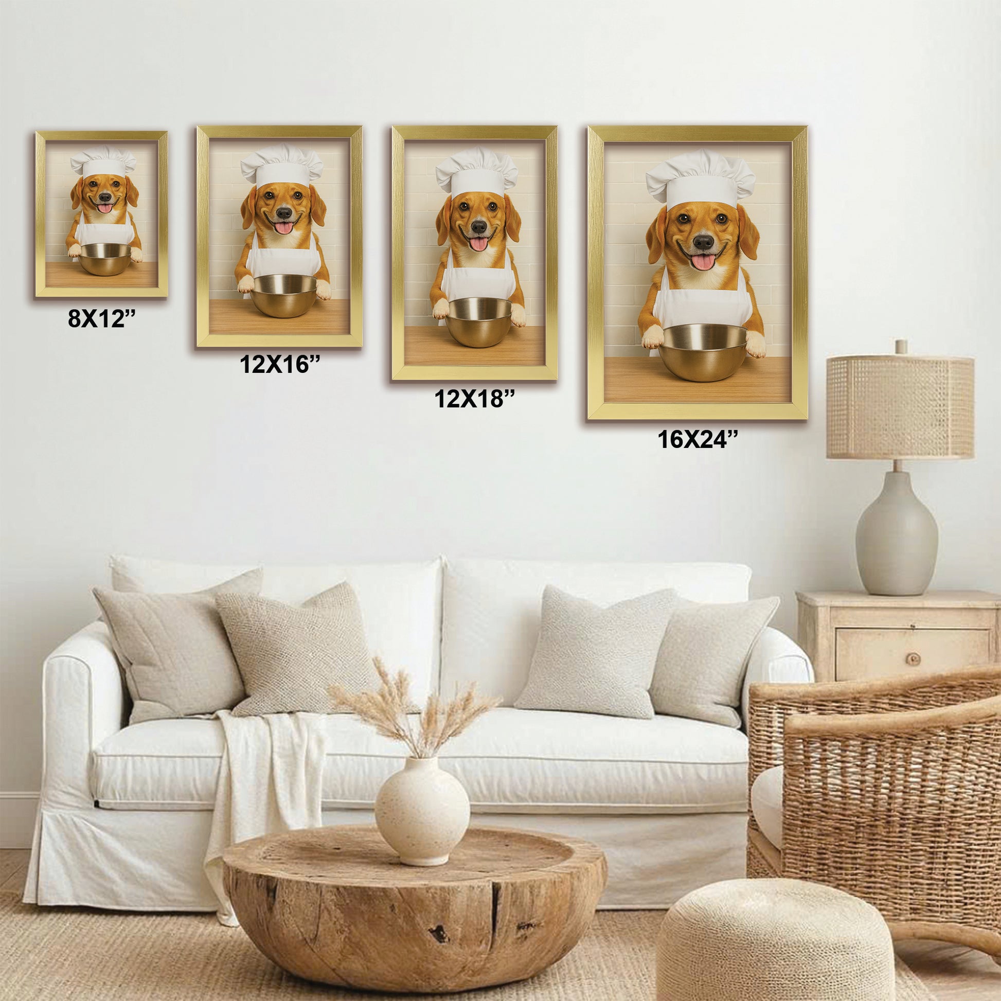 Custom Photo Dog Chef Canvas Framed Wall Art Gift For Dog Lovers