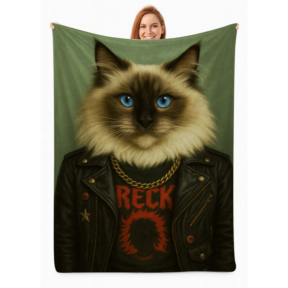 Custom Photo Rock n Roll Cat Blanket _ Gift For Cat Lovers