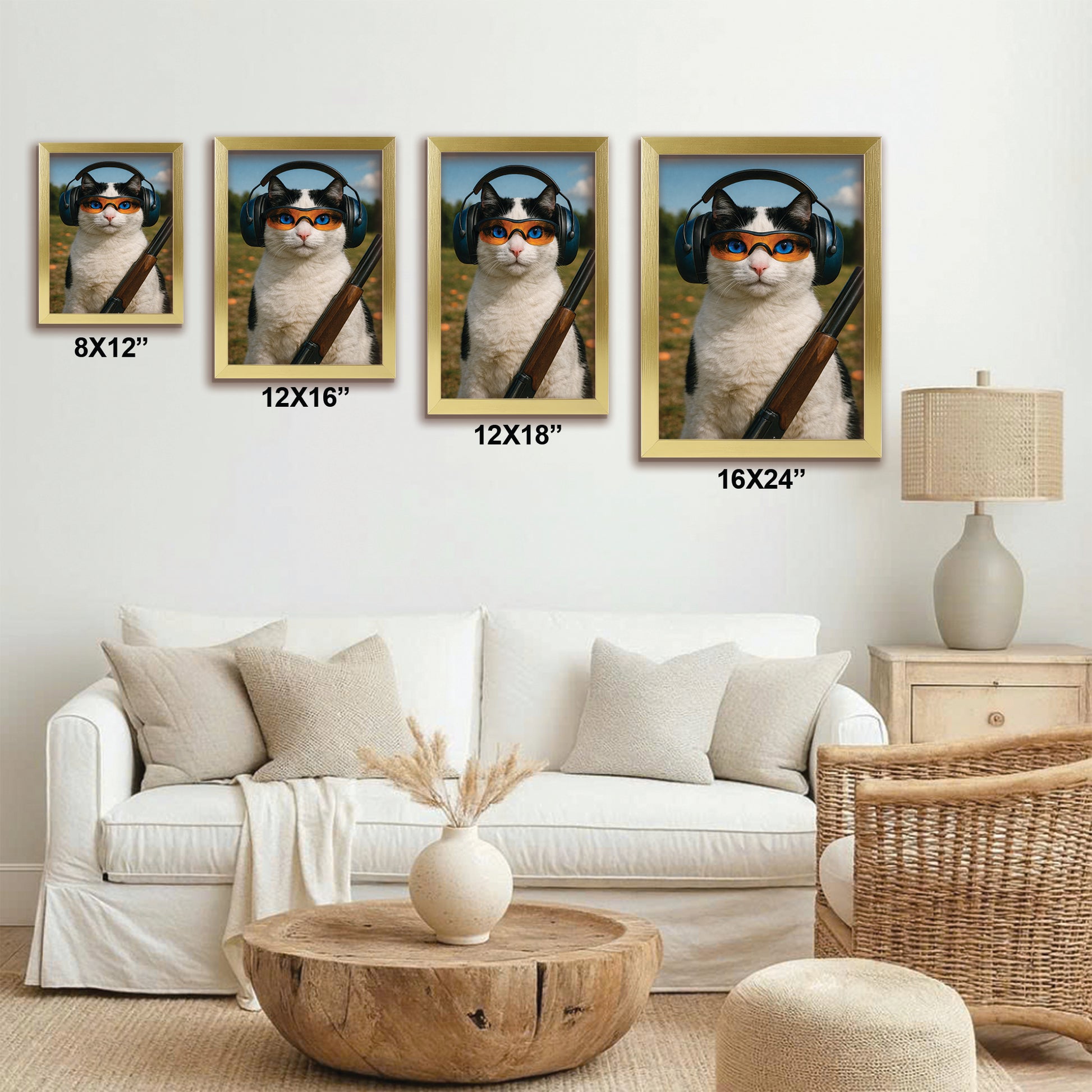 Custom Photo Clay Shooter Cat Canvas Framed Wall Art Gift For Cat Lovers