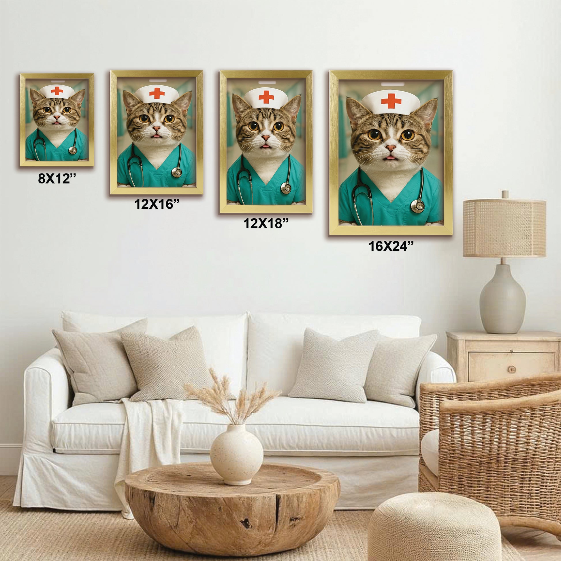Custom Photo Nurse Cat Canvas Framed Wall Art  Gift For Cat Lovers