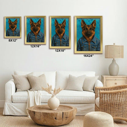 Custom Photo Denim Dog Canvas Framed Wall Art Gift For Dog Lovers