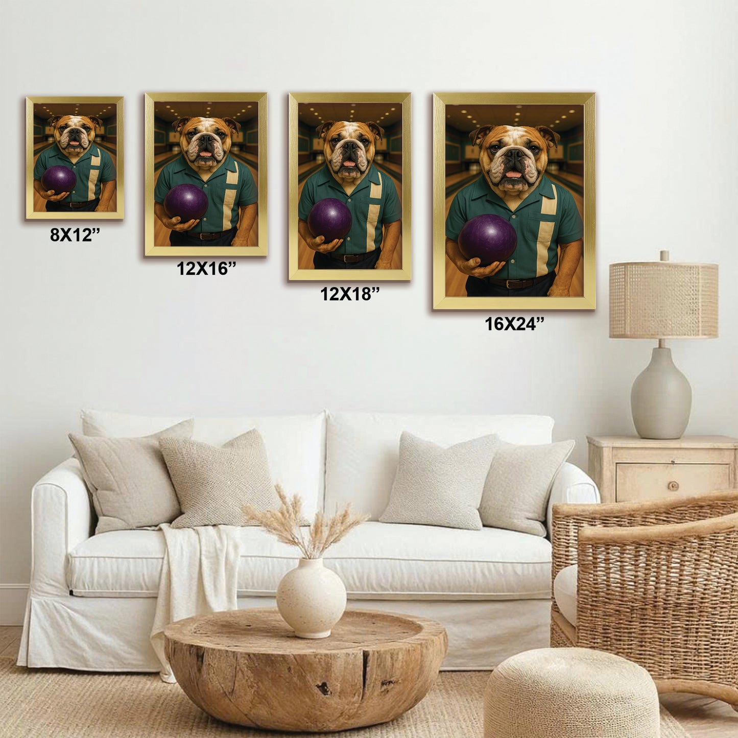 Custom Photo Bowling Dog Canvas Framed Wall Art Gift For Dog Lovers
