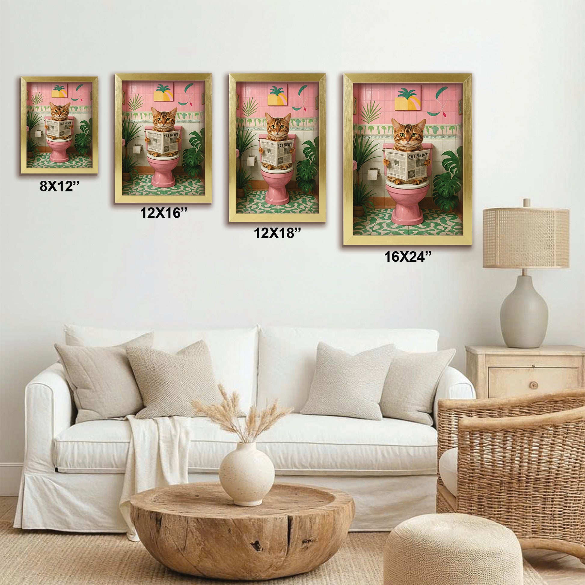 Custom Photo Cat Bathroom Style 10 Canvas Framed Wall Art Gift For Cat Lovers