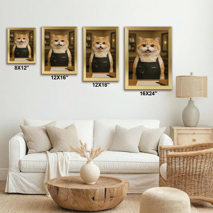 Custom Photo Groomer Cat Canvas Framed Wall Art  Gift For Cat Lovers
