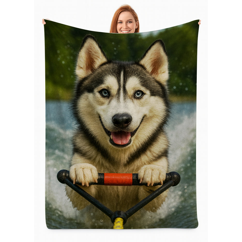 Custom Photo Water Ski Dog BlanketGift For Dog Lovers