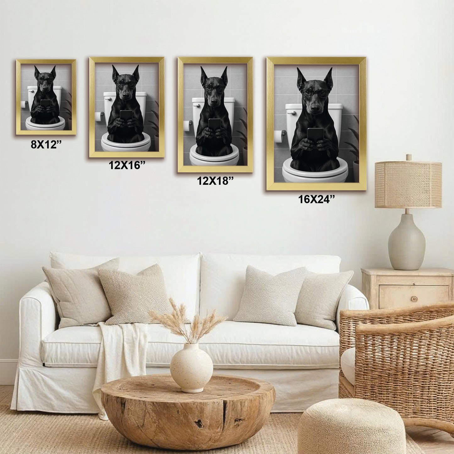 Custom Photo Dog Bathroom Style 14 Canvas Framed Wall Art Gift For Dog Lovers