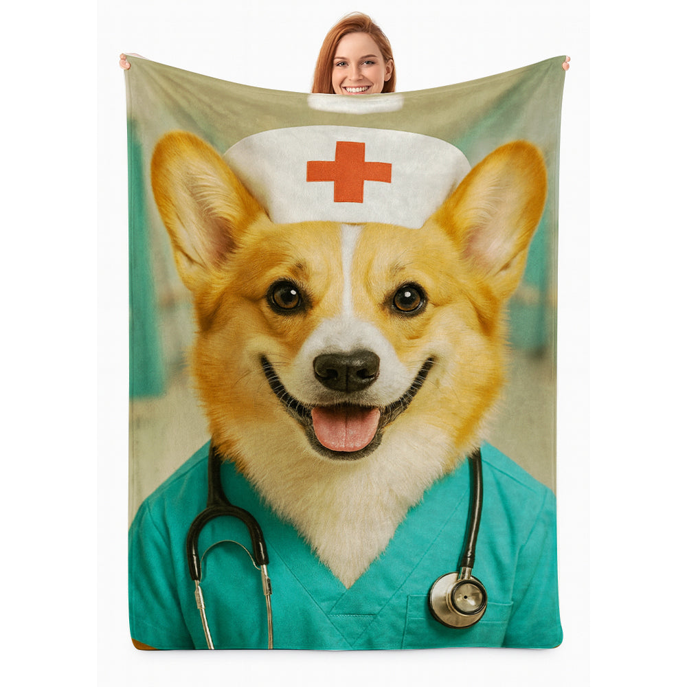 Custom Photo Nurse Dog BlanketGift For Dog Lovers