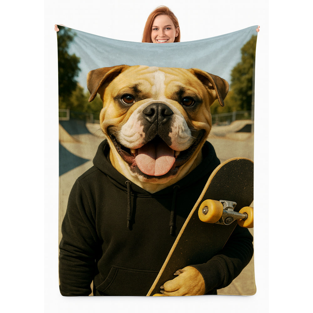 Custom Photo Skater Skateboard BlanketGift For Dog Lovers