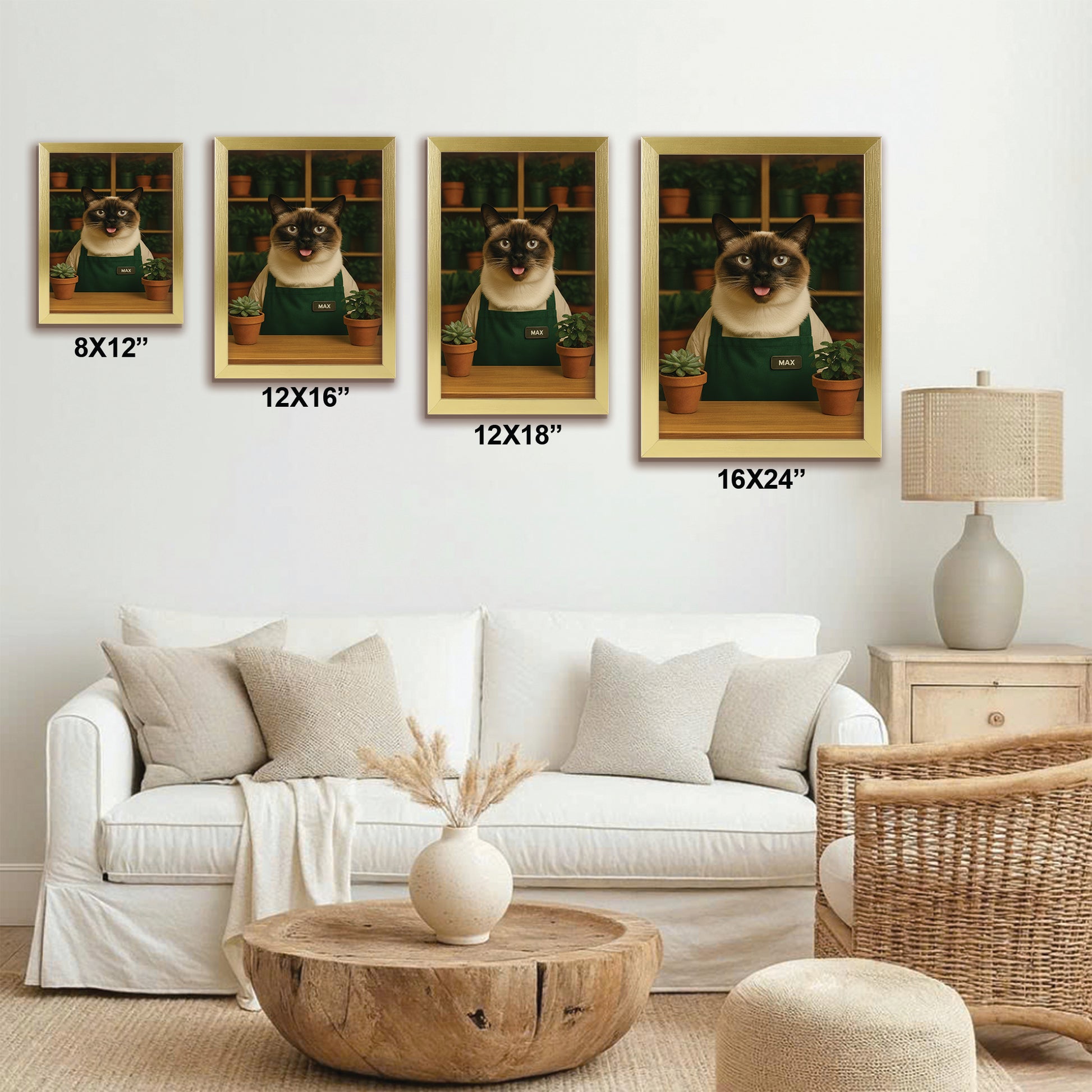 Custom Photo Gardener Cat Canvas Framed Wall Art  Gift For Cat Lovers