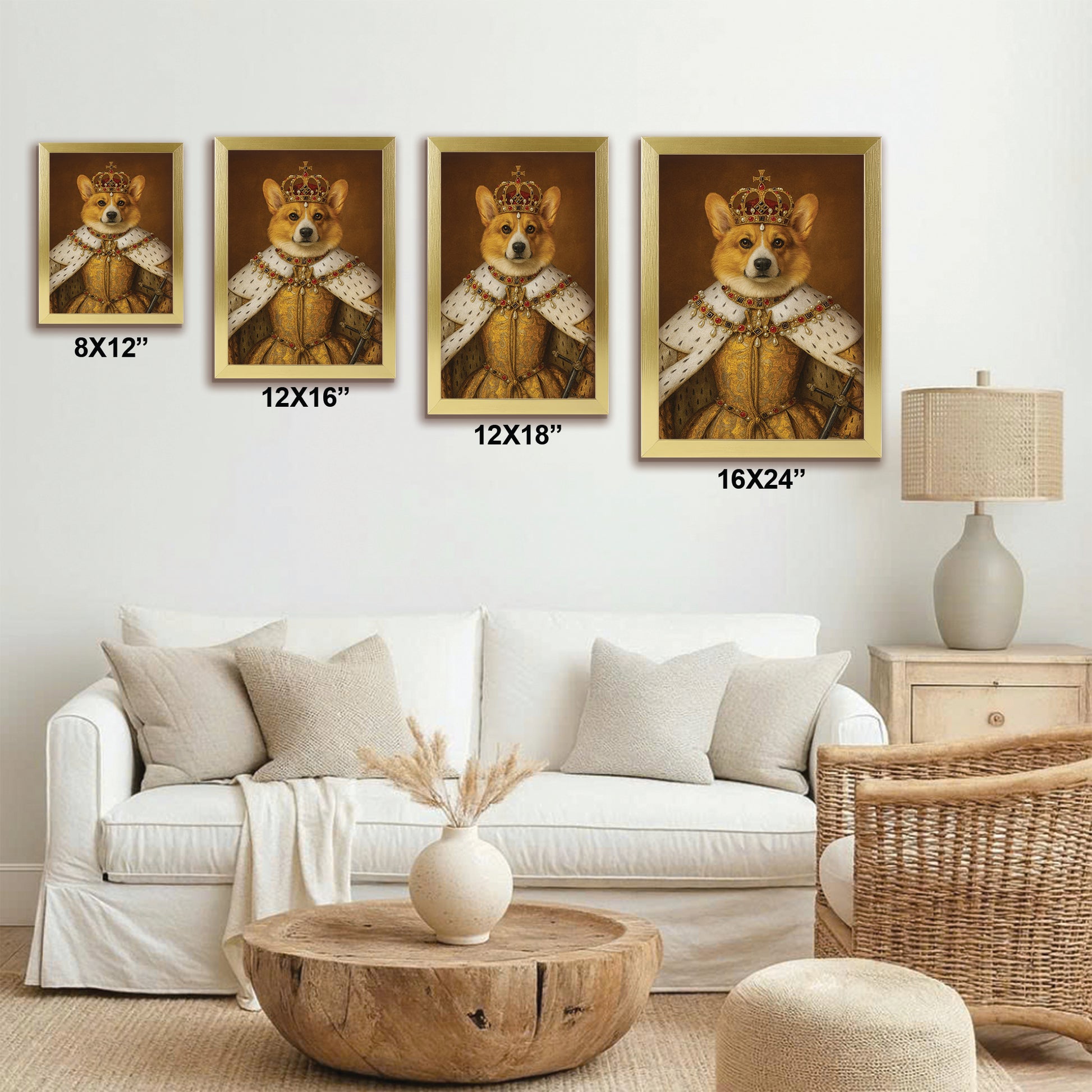 Custom Photo Crowned Queen Dog Canvas Framed Wall Art Gift For Dog Lovers