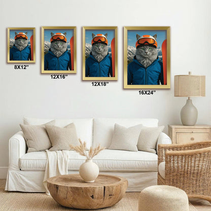 Custom Photo Snowboarder Cat Canvas Framed Wall Art Gift For Cat Lovers