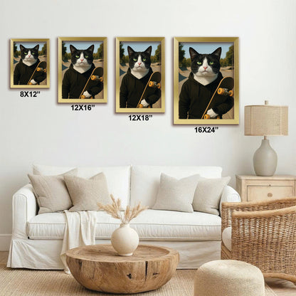 Custom Photo Skater Skateboard Canvas Framed Wall Art Gift For Cat Lovers