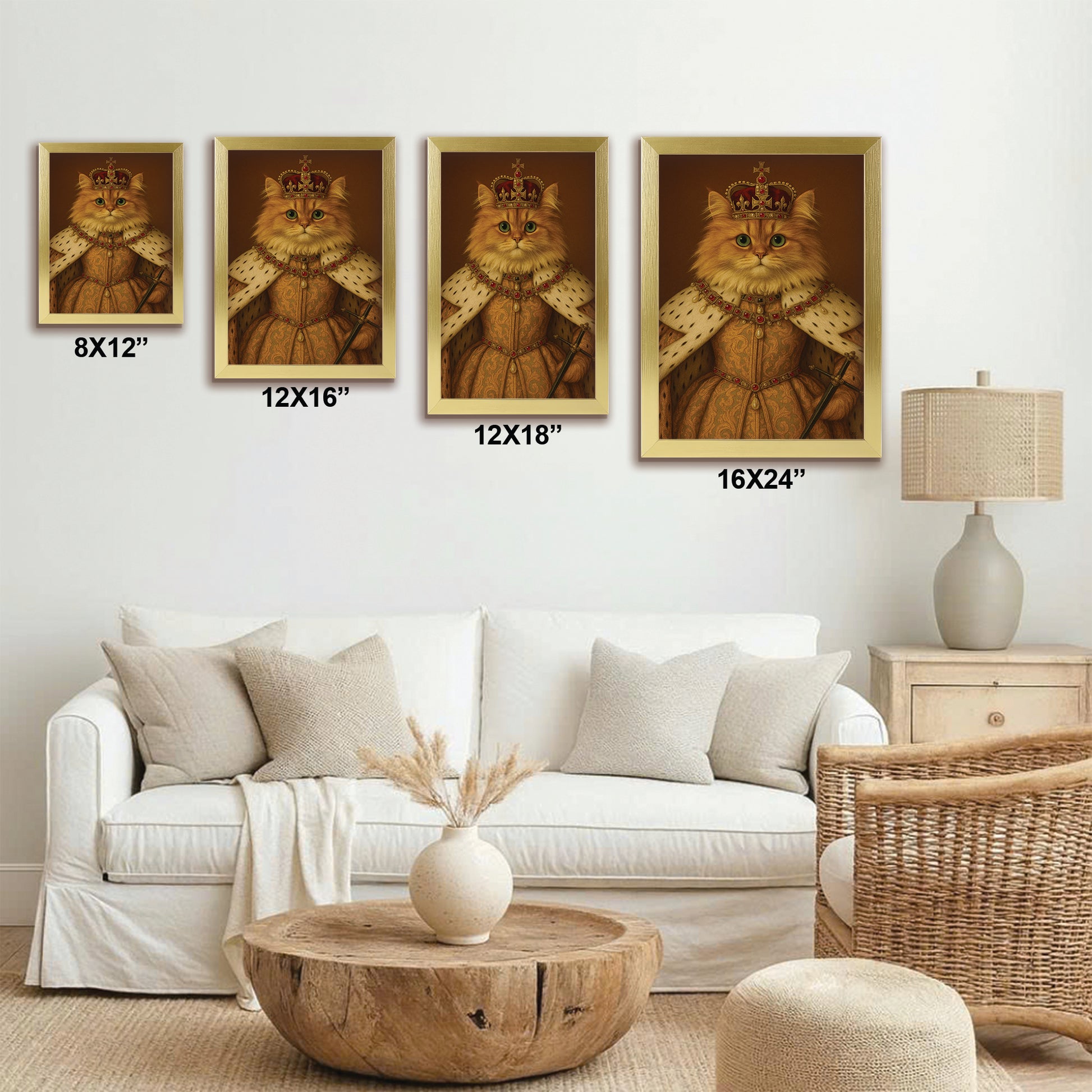 Custom Photo Crowned Queen Cat Canvas Framed Wall Art Gift For Cat Lovers