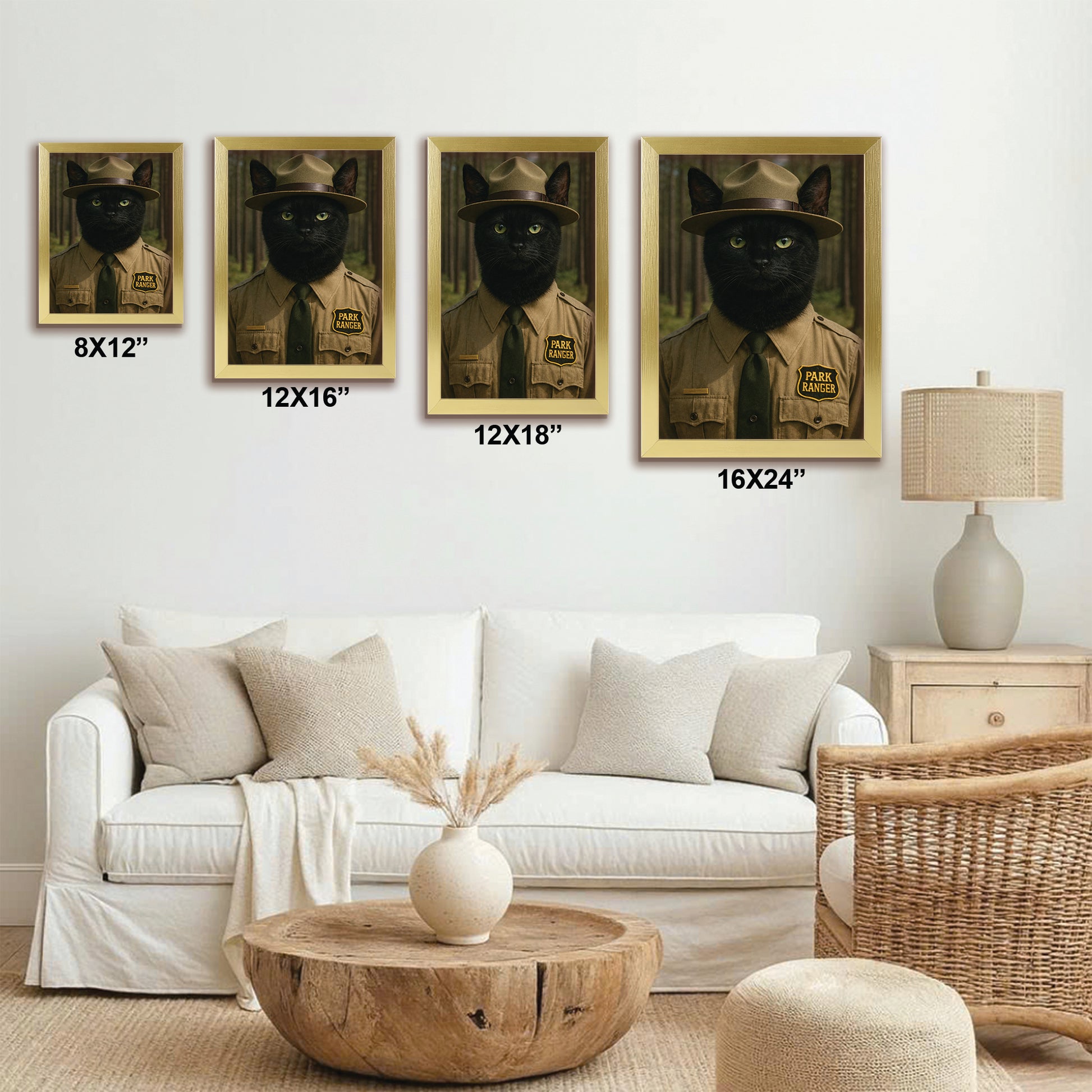 Custom Photo Park Ranger Cat Canvas Framed Wall Art